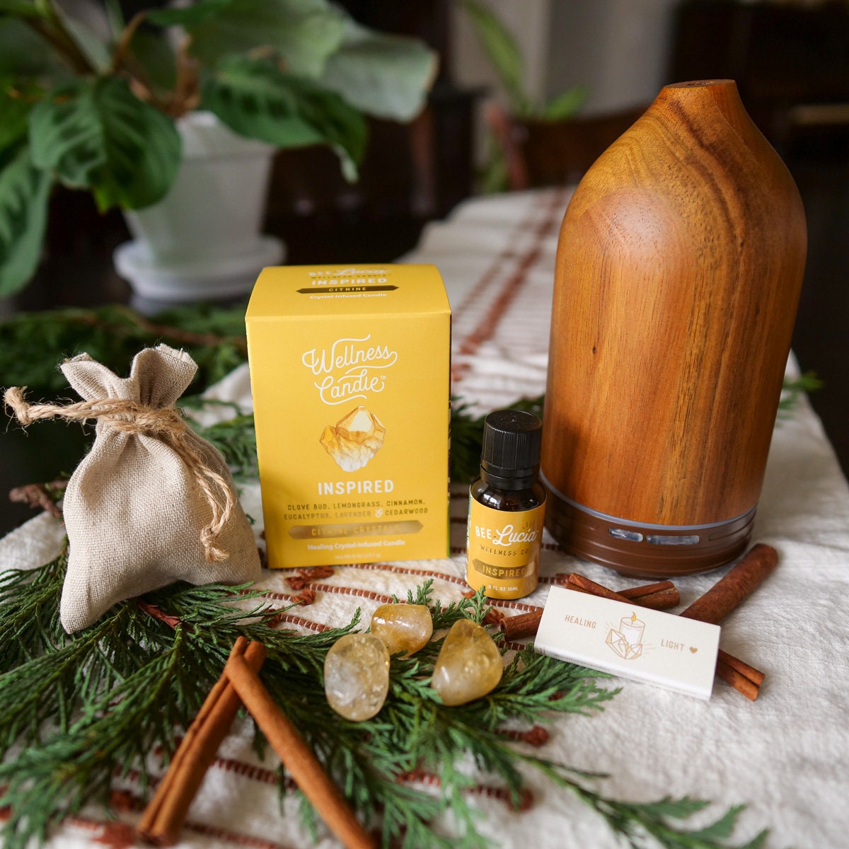 Paper spiritual holiday gift set with crystals and candles Gift