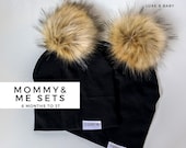 Mommy and Me Hats, Fur Pom Pom Hat, Slouchy Beanie Hat, Mommy and me outfit , Baby Winter Hat ,Toddler Toque
