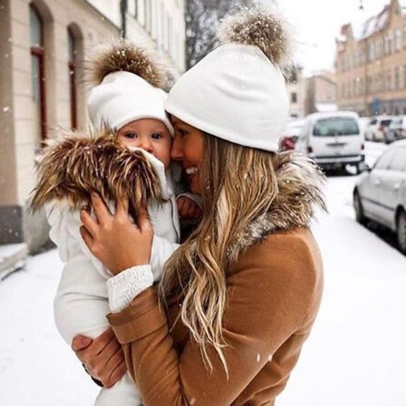 Girl Baby Boy Toddler Toque Mommy and me outfit Mommy and Me Hats Baby pom pom hat,Slouchy Beanie Hat Luxe B Baby Infant Winter Hat