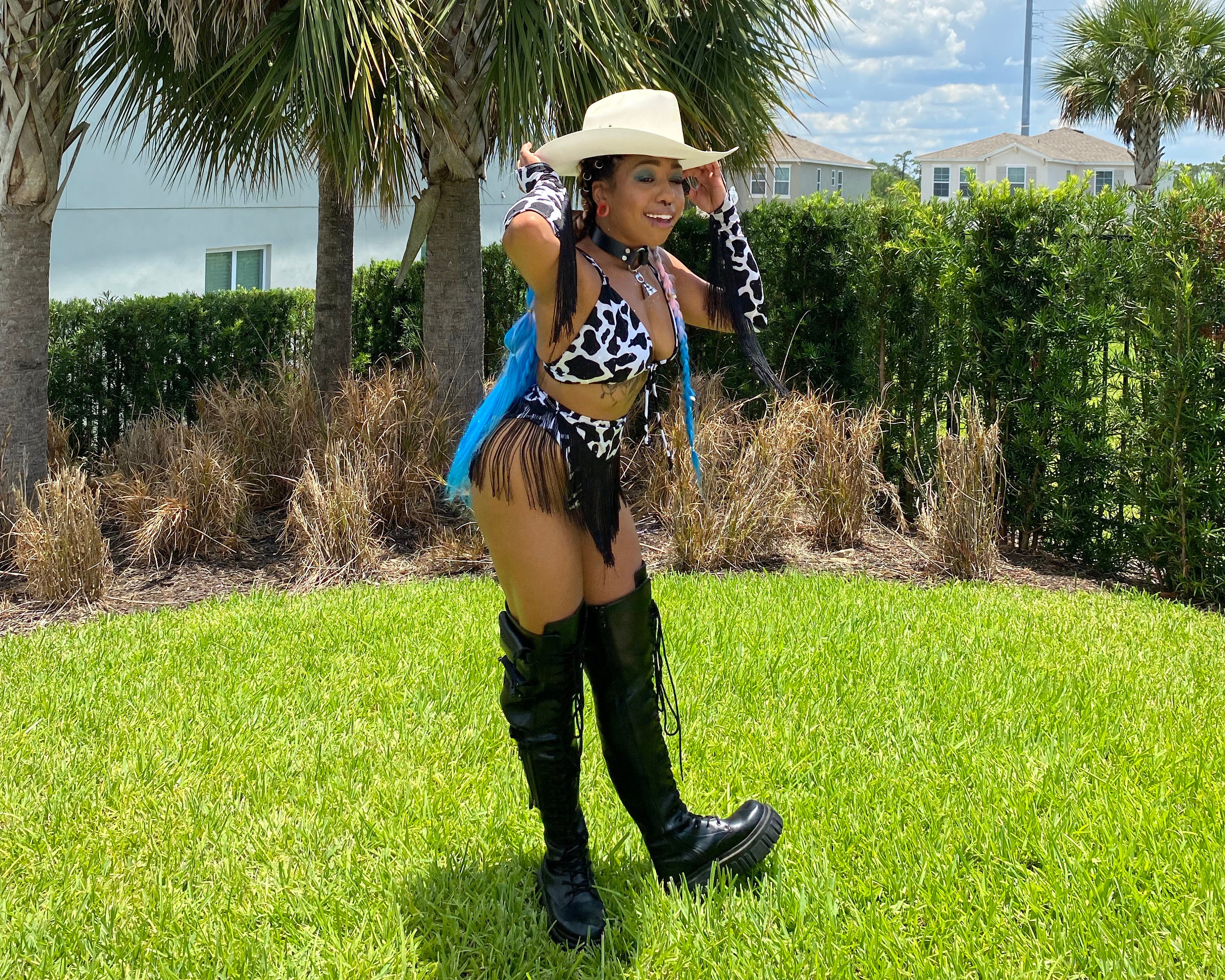 Cow Print Rhinestone Festival Rave 