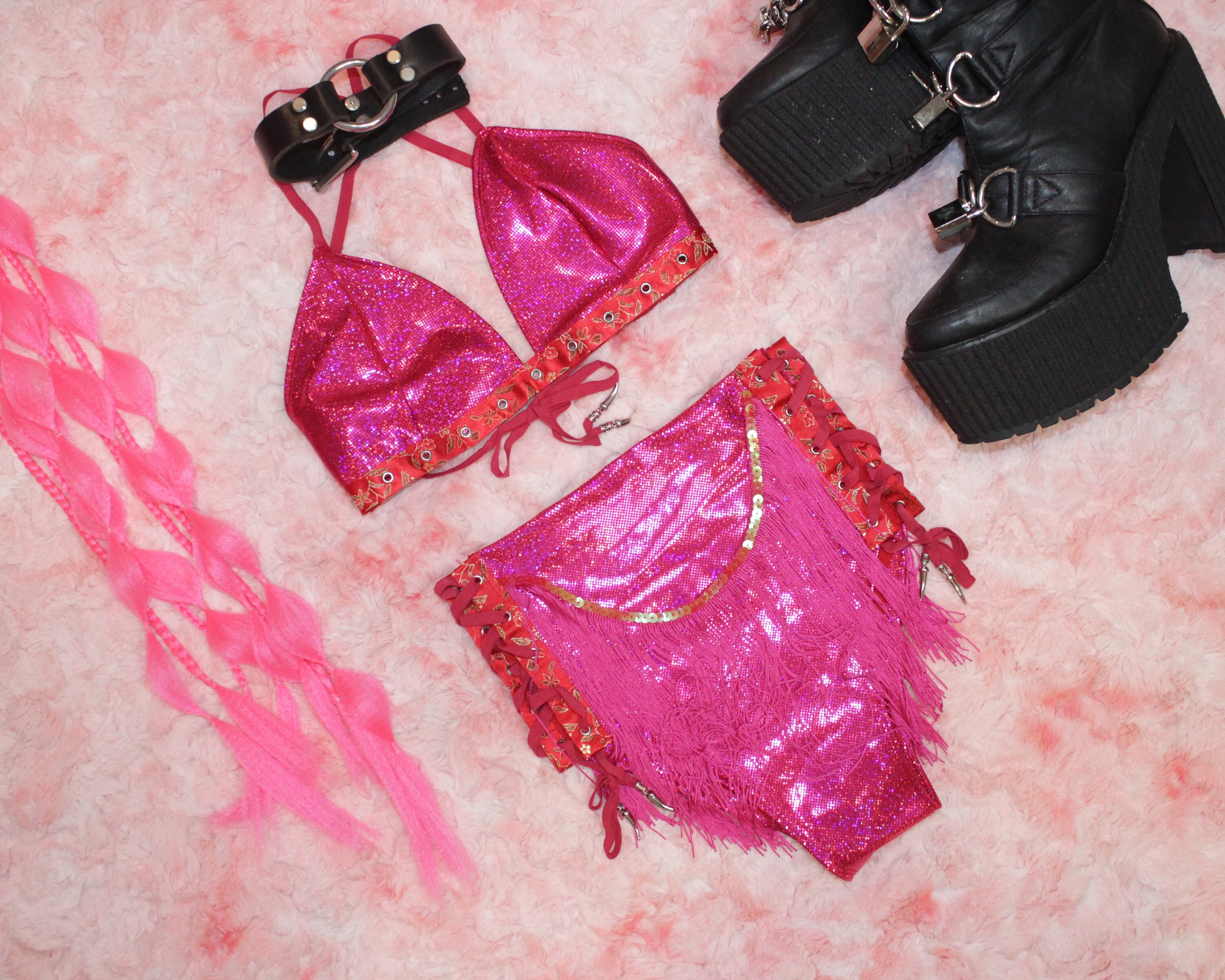 Hot Pink Fringe Holographic Rave 