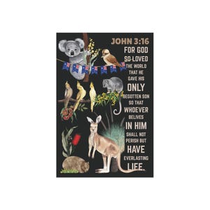 John 3:16 Australien Thema Postkarte, Natur inspirierter Druck | Australiana Wildtiere Kunst für Wohnkultur, christliche Wandkunst