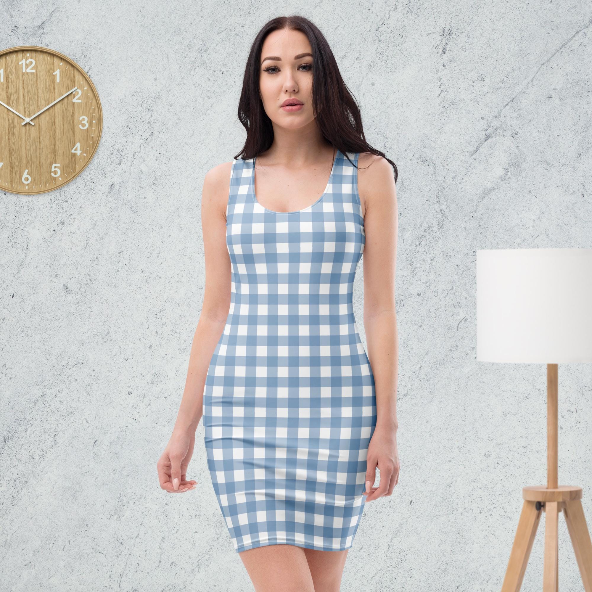 Gingham Pattern Dress, Blue White Bodycon Dress, Fitted Dress - Etsy