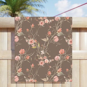 Vintage Floral Brown Beach Towels - Retro Boho Floral Flowers, Vintage Floral, Perfect for Summer, Pool Parties, Vacations