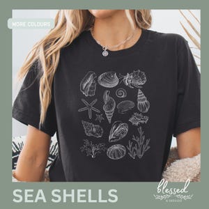 Shell Sketch Inspired Faded Shirt, Unisex Tee, Casual Wear, Nature Lover Gift, Beach Style, Eco-Friendly Fashion