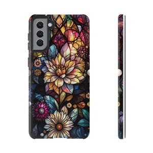Stained Glass effect Phone Case Samsung, Tough Cases, Designer Phone Cover, Flower Pattern, Gift for Her, Nature Lover