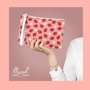 Strawberry Print Clutch Bag - Cute Accessory for Summer, Beach Days, Parties, Gifts for Her, Floral Pouch