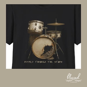 Drum Kit Softstyle T-Shirt | Ripped Through The Storm, Perfect Gift for Musicians, Music Lovers, Casual Wear, Band Merch, Drummer Gift