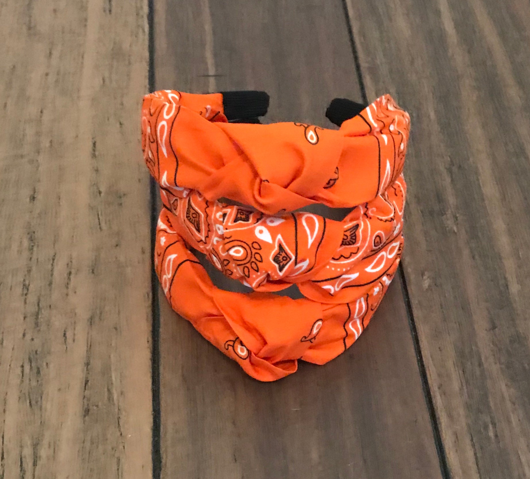 Orange Top Knot Bandana Headband Etsy