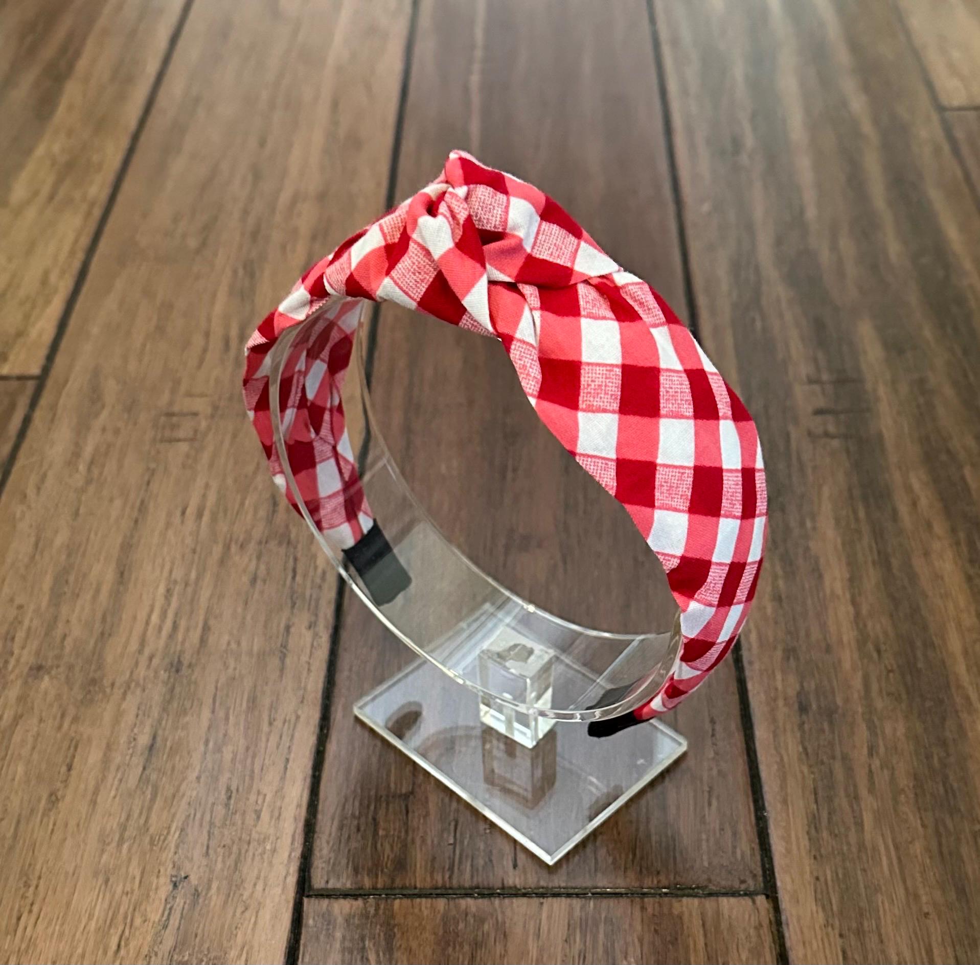 Red & White Gingham Top Knot Headband - Etsy display picture 1