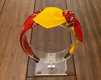 Red and Gold Bandana Knot Tie Tilted Bow Headband