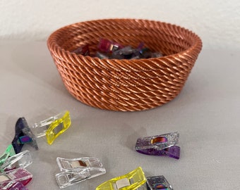Rope Bowl- 3d printed- Quilting Clips Basket- Key Holder- Sewing Clips- Craft Room Decor- Copper