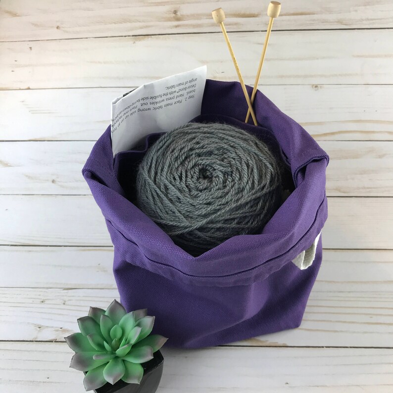 GIANT Knitting Project Bag PURPLE Canvas Drawstring Bag Etsy