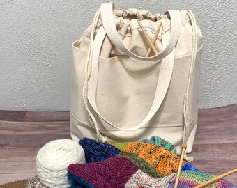 Choose Color! EL GRANDE 2 Handle Knitting Crochet Project Bag Canvas Drawstring Bag |