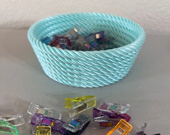 Rope Bowl- 3d printed- Quilting Clips Basket- Key Holder- Sewing Clips- Craft Room Decor- Mint Green