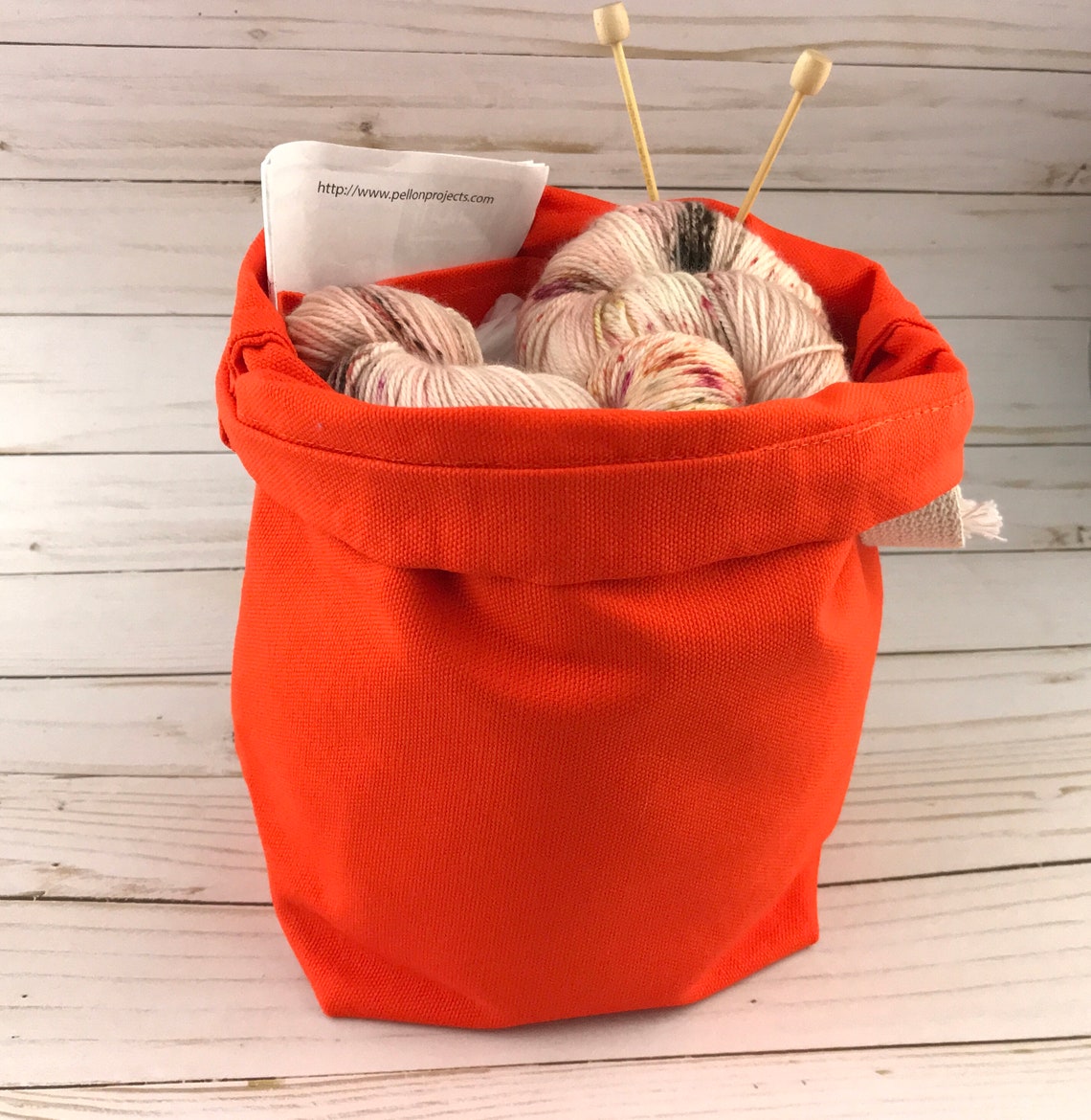 SMALL Knitting Project Bag ORANGE Canvas Drawstring Bag with Etsy