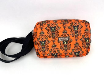 OOAK Handmade Cute Custom Orange Haunted Mansion Wallpaper Halloween Women's Fanny Pack Mickey Bum Bag