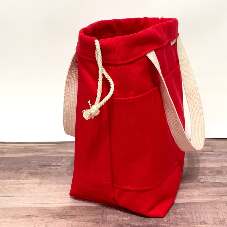 2 Handle Knitting Crochet Project Bag RED Canvas Drawstring Bag