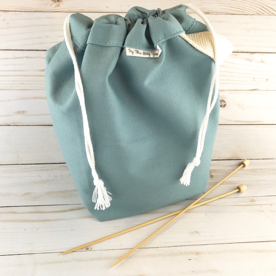 Giant Knitting Project Bag Slate Blue Drawstring Bag Etsy