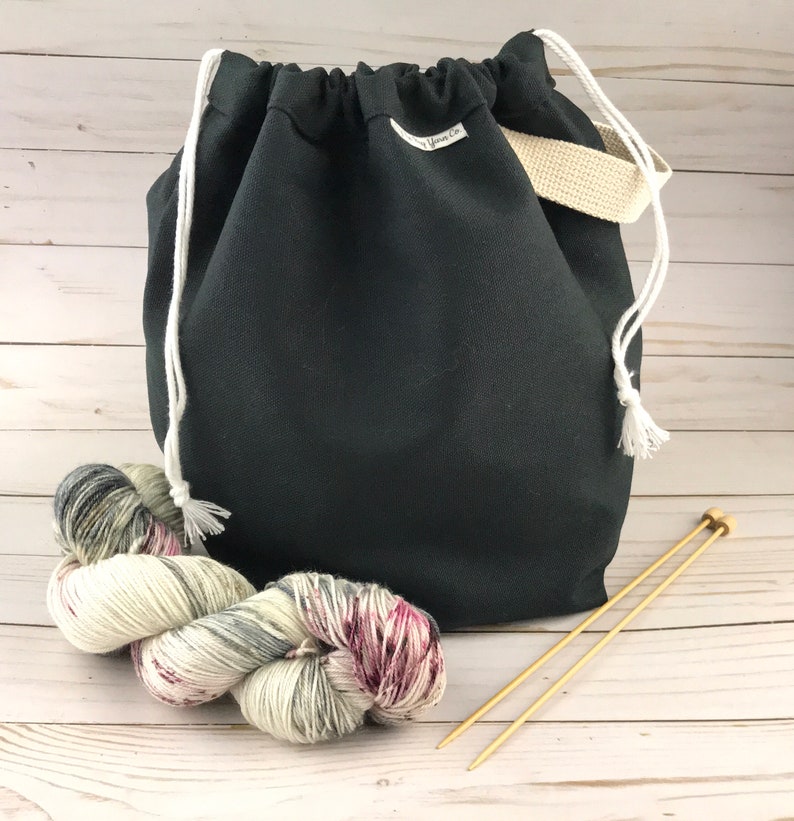 MEDIUM Knitting Project Bag BLACK Canvas Drawstring With Etsy
