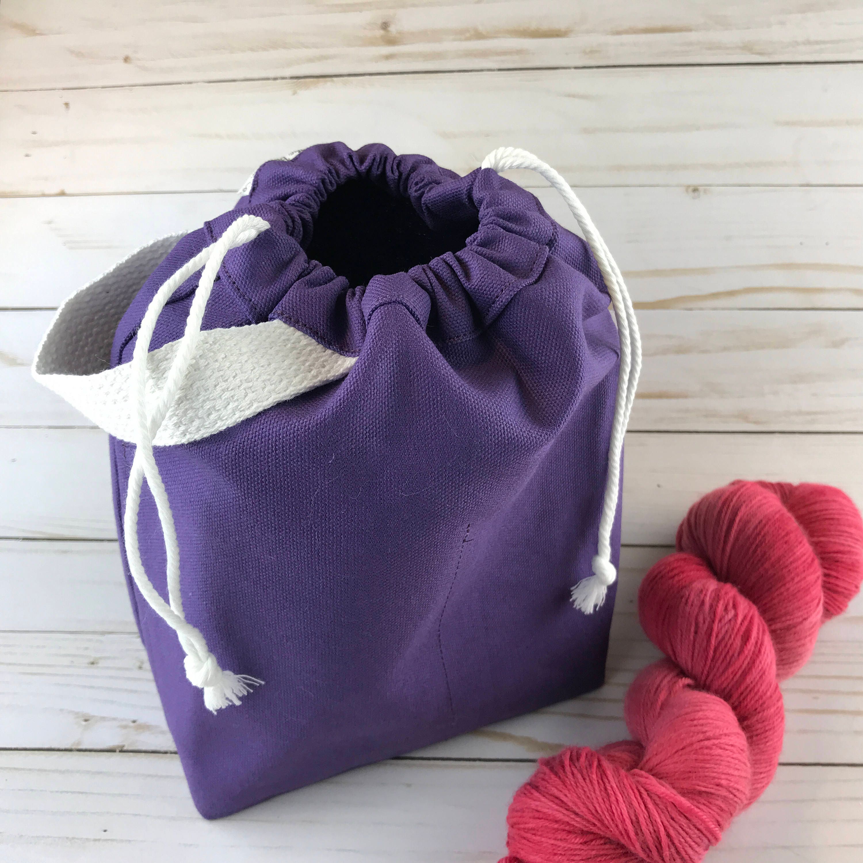 GIANT Knitting Project Bag PURPLE Canvas Drawstring Bag Etsy