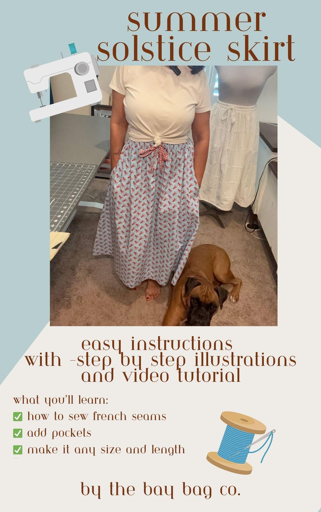 夏至スカートの裁縫パターンチュートリアル - フレンチシームとポケット付き - Etsy 日本