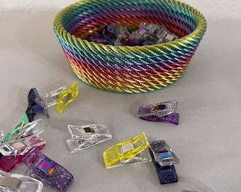 Rope Bowl- 3d printed- Quilting Clips Basket- Key Holder- Sewing Clips- Craft Room Decor- Rainbow