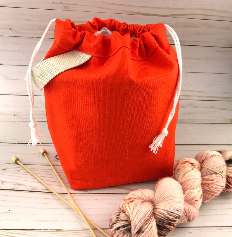 MEDIUM Knitting Project Bag ORANGE Canvas Drawstring Bag Etsy