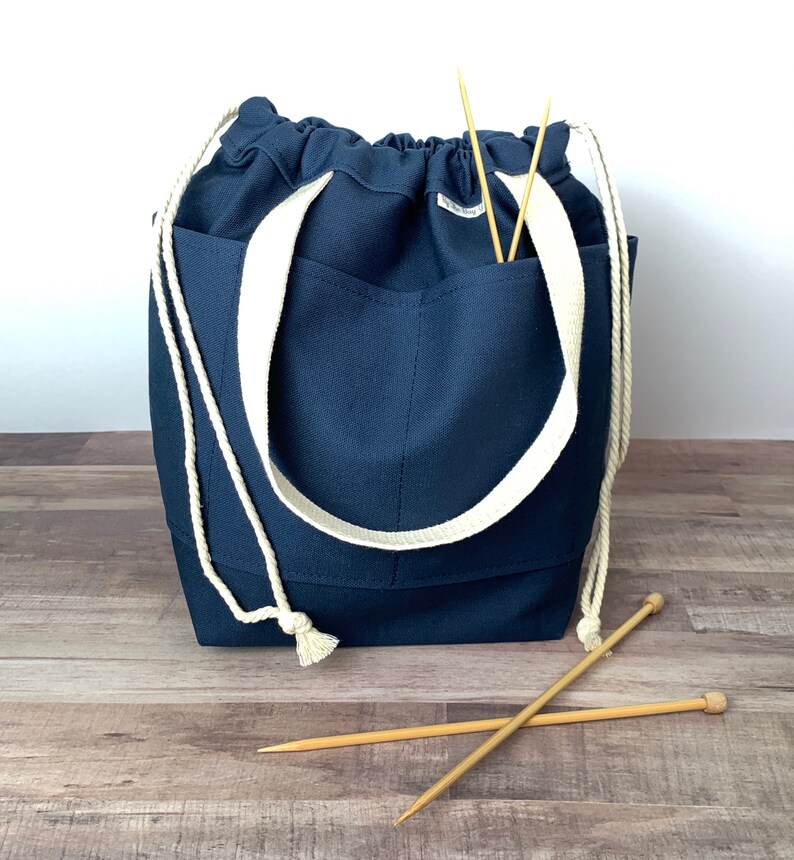 2 Handle Knitting Crochet Project Bag MIDNIGHT BLUE Canvas Etsy
