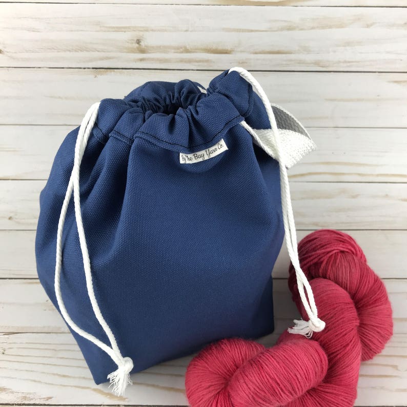 MEDIUM Knitting Project Bag NAVY Canvas Drawstring Bag Etsy