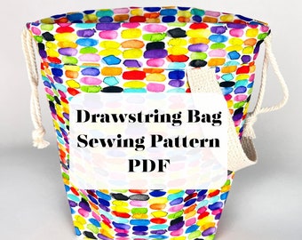 DIY Drawstring Pouch Bag Sewing PATTERN, PDF Digital File, Beginner Easy Knitting Project Bag, Instant Download, Crochet Yarn Bag Tutorial