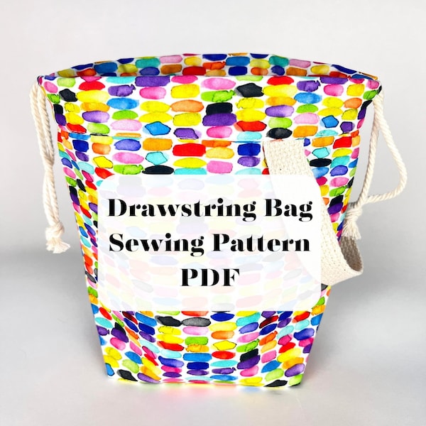 DIY Drawstring Pouch Bag Sewing PATTERN, PDF Digital File, Beginner Easy Knitting Project Bag, Instant Download, Crochet Yarn Bag Tutorial