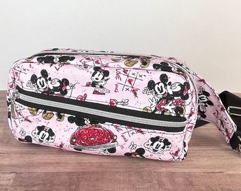 OOAK Handmade Mickey & Minnie Fabric Bum Belt Bag | Fanny Pack | Pink