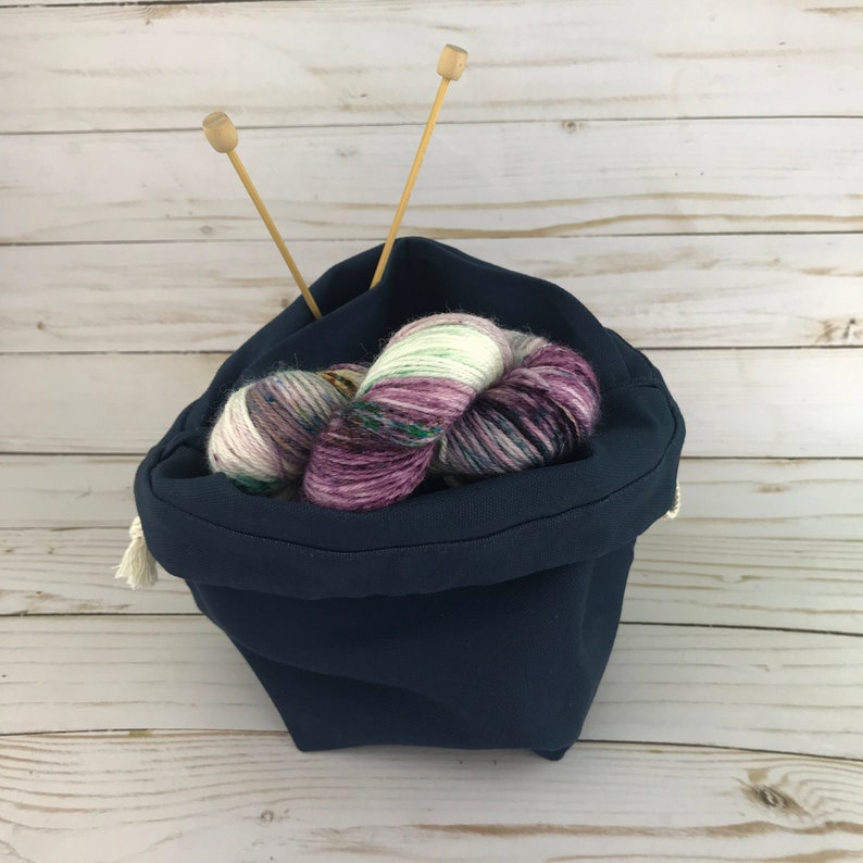 Drawstring Bag LARGE Knitting Project Bag MIDNIGHT Blue dark Navy