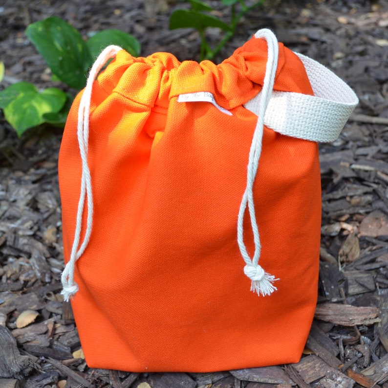 MEDIUM Knitting Project Bag ORANGE Canvas Drawstring Bag Etsy