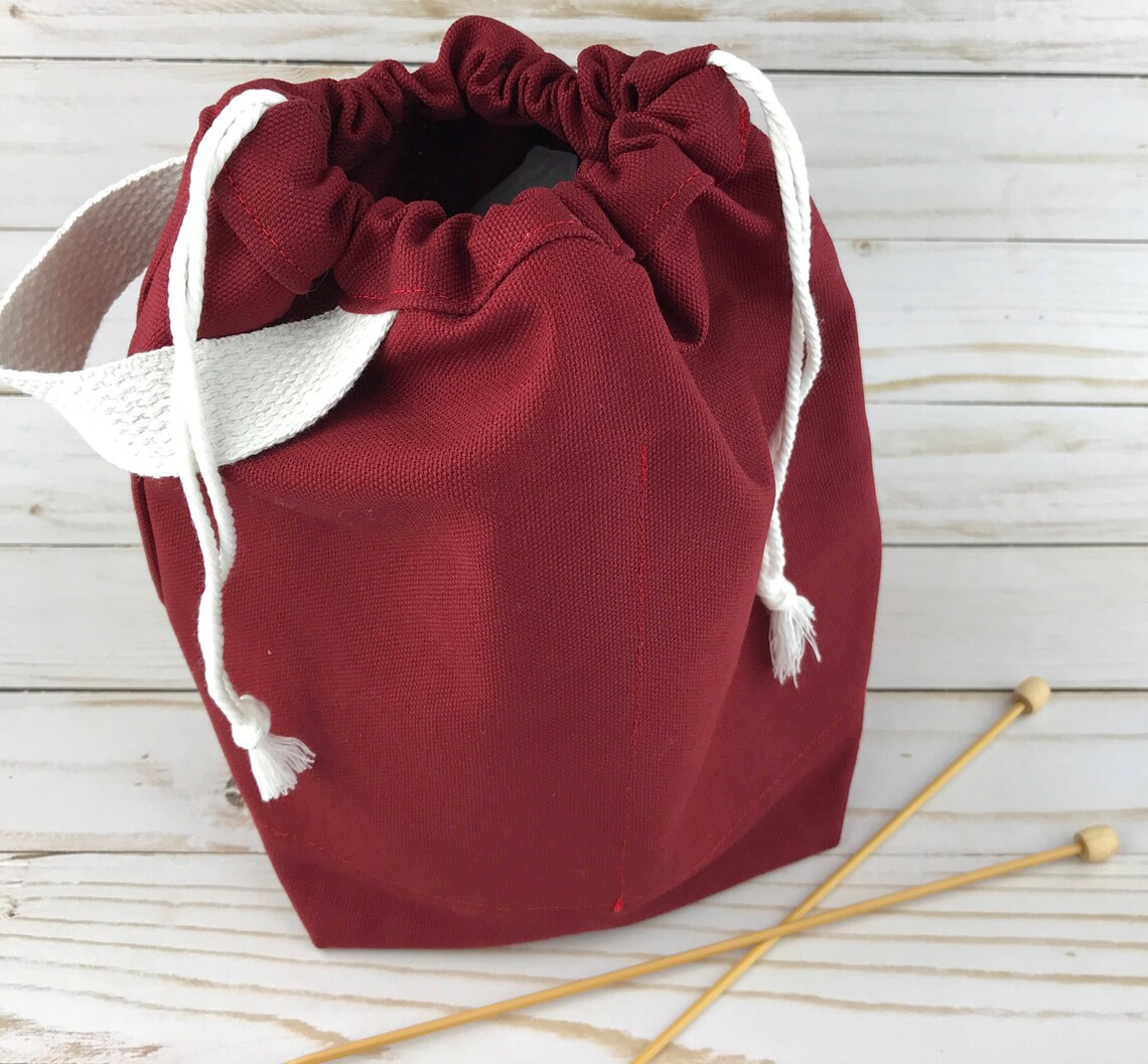 SMALL Knitting Project Bag MAROON Drawstring Bag Etsy