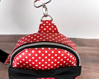OOAK Handmade Minnie Mouse Polka Dot Mav Pack Crossbody Bag - Red & White - Sparkly Bow - Versatile Wear