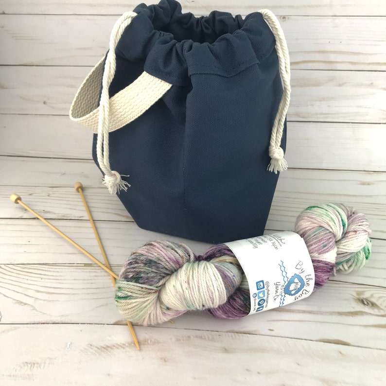 Drawstring Bag LARGE Knitting Project Bag MIDNIGHT Blue dark Navy