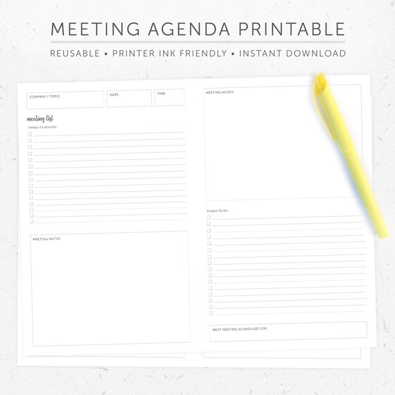 Meeting Agenda Template Printable A4, Meeting Notes, Meeting Planner,  Meeting Notes Template, Printable Planner Pages, Meeting Notebook 