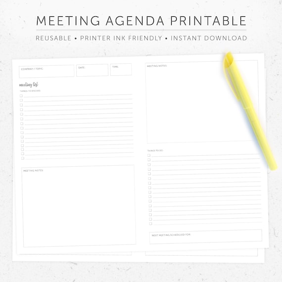 Meeting Agenda Template Printable A4, Meeting Notes, Meeting Planner,  Meeting Notes Template, Printable Planner Pages, Meeting Notebook 