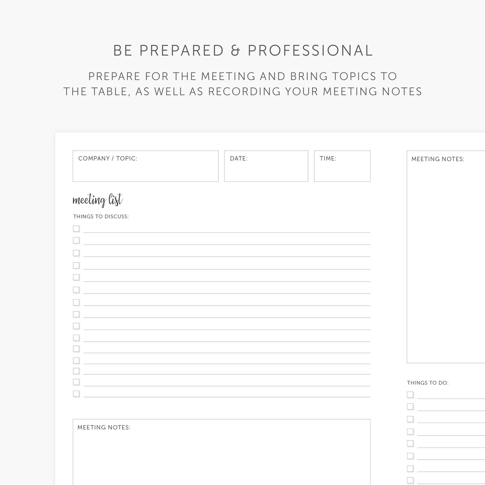 Meeting Agenda Template Printable, Meeting Notes, Meeting Planner, Meeting Notes Template
