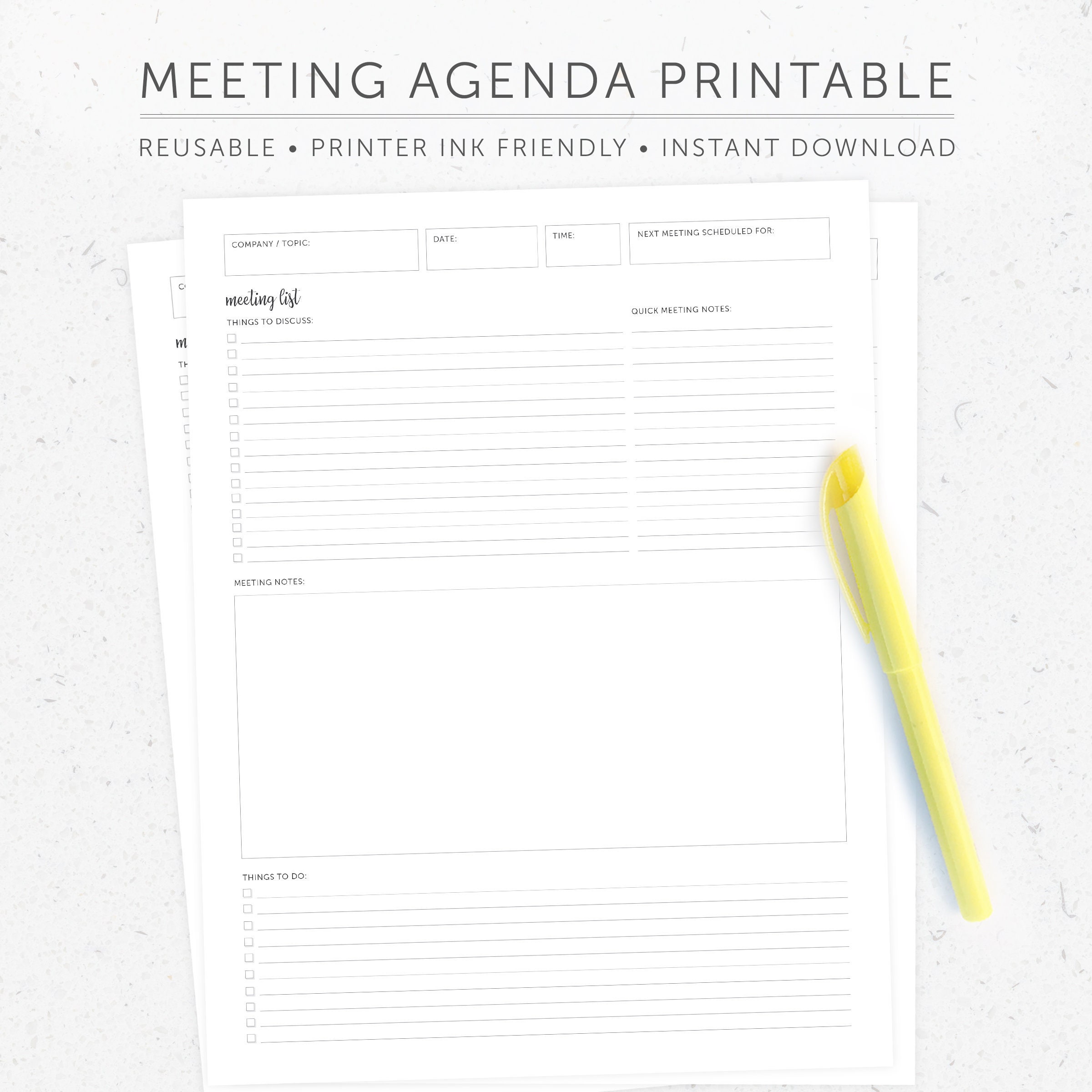 Meeting Agenda Template Printable, Meeting Notes, Meeting Planner, Meeting  Notes Template, Printable Planner Pages, Meeting Notebook For Template For Meeting Notes