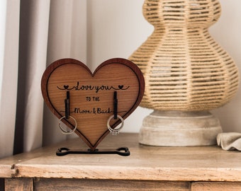 Soporte de anillo en forma de corazón / Te amo hasta la luna y de regreso