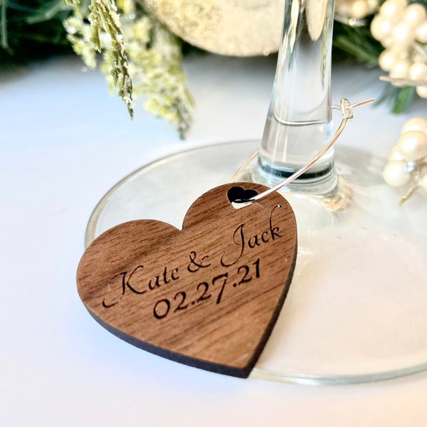 Wine Charm Wedding Favors | Personalized Wedding Favors | Engraved Wood Wine Charm