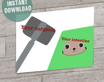 Funny hernia repair surgery card (surgical get well hospital greeting, inguinal, abdominal)