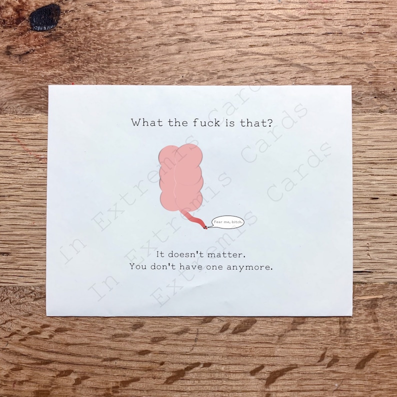 Funny appendectomy get well card appendix removal surgery, appendicitis greeting hospital stay, wtf image 1