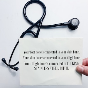 Funny hip replacement surgery card (crude surgical get well hospital greeting, arthroplasty connections)