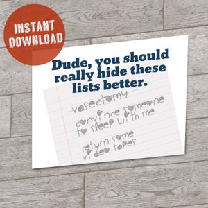 Funny vasectomy surgery card (surgical get well hospital greeting, Checklist)