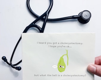 Gallbladder surgery card (cholecystectomy get well greeting) Instant printable
