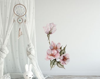 Pink Watercolour Blossoms Removable Wall Sticker for Room Decoration